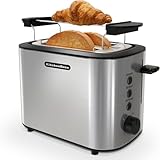 KitchenBoss Tostadora con 2 Rebanadas de 870 W: Tostadora de Acero Inoxidable con Accesorio para Panecillos y Bandeja Recogemigas, 6 Niveles de Tostado