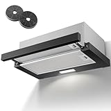 KICHPOWER Campana Extractora 60 cm, Campana Telescopica 620 m³/h, Superficie de acero inoxidable, Iluminación LED, 2 Filtros de Grasa