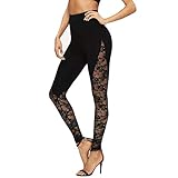 Mallas para mujer, leggings de malla, gimnasio, fitness, pilates, yoga, pantalones de malla de encaje, suave, ajustados, deporte, cintura alta, polainas, L#_black, XL