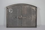 Euro Sezam - puerta de horno semicircular de hierro fundido - puerta de horno maciza y gruesa - puerta de horno de pizza con termómetro de 500c - AA001 - puerta doble con cerradura de puerta - 48x38