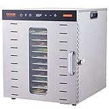 VEVOR Máquina Deshidratadora de Alimentos 10 Bandejas de Acero Inoxidable 1000 W Deshidratador Eléctrico de Frutas y Verduras Temperatura Ajustable 30-90 °C Temporizador 0,5-48 h para Hierbas, Carne