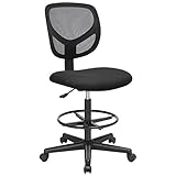 SONGMICS Silla de Malla Giratoria, Altura y Reposapiés Regulables, Silla de Dibujo Ergonómica, Silla de Oficina sin Reposabrazos, Asiento de Tela, Carga máxima de 120 kg, Negro OBN15BK