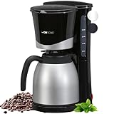 Clatronic Cafetera para 8-10 tazas de café de filtro, con jarra térmica, sistema antigoteo y desconexión automática, filtro extraíble, indicador de nivel de agua aproximativo 1 litro, KA 3327 negro