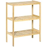 HOMCOM Estantería de Bambú de 3 Niveles Estantería de Pie Moderno Estante de Almacenamiento para Baño Cocina Salón Dormitorio Antivuelco 62x33x80 cm Natural