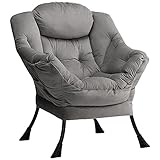 HollyHOME Sillon Relax Sillon para Salón Sillon Lectura Sillon Dormitorio Sillon Comodos de Terciopelo, Silla Relax Sillón Sofá de Acero, Gris Oscuro