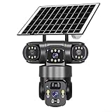 Hasaller Cámaras de seguridad solares 4K 360° PTZ de doble lente para exteriores, cámara de seguridad solar WiFi Se-curity, IP66, impermeable, 2.4G, vigilancia inalámbrica con batería de 8000 mAh