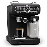 Klarstein Cafetera Expresso Automatica con Espumador de Leche, Cafetera Espresso 1.2 l. Cafeteras, Pequeña de Acero Inoxidable 1350W para Capuccino, Cafetera Automatica, Maquina de Cafe