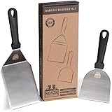 Norzn Brothers® 2X Espátula Plancha – Espatula Cocina Acero Inoxidable 304, Espátula Plancha, Espátula Hamburguesa Barbacoa BBQ, Parrilla, Teppanyaki Grill, Certificado EU Alimentos, Garantía 10 Años