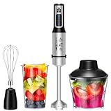 ForMe Set batidora de mano 1200W I Batidora 4 en 1 acero inoxidable 2 velocidades con función turbo batidora 600ml vaso picador 800ml vaso y batidor I para batidos sopas papillas sin BPA