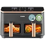 Cosori Freidora de Aire Grande con Doble Cesta 8,5L Air Fryer, Alta Pontencia y Velocidad, Max 8-10 Personas, 10 Funciones, Acero Inox Interior con Fianza, Más Sano, Panel Táctil Intuitivo, Limpiable