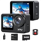 XTU S6 Camara Deportiva 4K30FPS, Camara Acuatica SuperSmooth 4.0 EIS Estabilizador, Soporte Gyroflow, Doble Pantalla con Tarjeta 64GB SD, Mando a Distancia, Admite Control por Voz