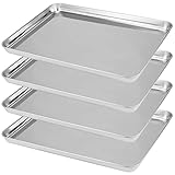ZOENHOU Juego de 4 bandejas para hornear de acero inoxidable, grandes, antiadherentes, rectangulares, para servir bandeja de horno para tostadora, fácil de limpiar, 16 x 12 x 1 pulgadas