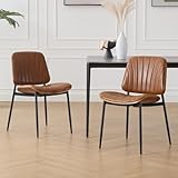 Wahson Juego de 2 Sillas de Comedor Modernas Sillas Cocina de Madera con Patas Negras,Sillas de Salón sin Brazos Sillas Ocios de PU Cuero para Hogar/Restaurante,Marrón