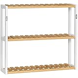 HOMCOM Estantería de Pared de Bambú Balda de Pared de 3 Niveles Estante Flotante para Salón Dormitorio Cocina Baño 60x15x54 cm Natural y Blanco