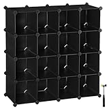 SONGMICS Armario Modular, Armario 15 Cubos, Zapatero Modular, Cubos Apilables, Estante de Plástico PP, Divisor Armario, para Dormitorio, Oficina, 30 x 111,2 x 86,2 cm, Negro LPC445B02