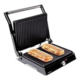 Mellerware -Parrilla Eléctrica Hotty!2200W, Revestimiento Antiadherente, Regulador Temperatura LED, Obertura 180º , Placas Adaptables, Superficie 29×46cm, Grill Acero Inoxidable, Libre PFOA,Multicolor