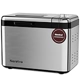 Neretva - Máquina de pan más grande de 3 libras de acero inoxidable 15 en 1 y dispensador automático de cacerolas y tuercas de cerámica antiadherente, panel táctil completo con centeno de trigo blanco