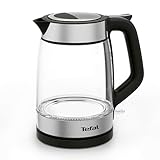 Tefal KI6058 Glass Kettle, hervidor eléctrico, marcas de medición, capacidad de 1,7 litros, fácil de limpiar, negro