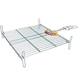 Algon | Parrilla Barbacoa 50x50 Grande Doble, Acero Inoxidable Zincado Gris Metalizado con Cierre de Seguridad - Parrilla Ideal para Asar Carnes y Verduras Resistente y Duradera para Exterior