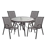 Conjunto de Mesa Redonda y 4 sillas de jardín apilables marrón de Acero, textileno y Cristal