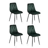 LOLAhome Set de 4 sillas de Comedor Acolchadas Verde Oscuro de Terciopelo con capitoné de 44x55x86 cm