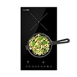 UNIVERSALBLUE Placa Vitrocerámica 2 Fuegos | Encimera de Cocina | Potencia 3000W | Control Táctil | Temporizador | 9 Niveles de Potencia | Bloqueo Infantil | Calor Residual | Diámetro 16 y 20 cm