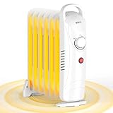 YOEVU - Mini Radiador 800W | 7 Elementos de Calor | Eficiencia Energética | Protección Contra Sobrecalentamiento | Base Estable | Acero Inoxidable | Compacto y Portátil, Blanco
