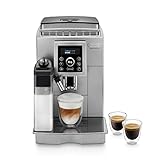 DeLonghi ECAM Cafetera automática compacta con suporte para tazas y con portafiltro, 1450 W, 1.8 L, plástico, plateado