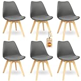 HOME DESIGN & CONFORT Sillas de Comedor Nórdicas con Respaldo Ergonómico | Sillas de Cocina con Madera de Haya Maciza con Tela Anti Manchas de Polipiel (6, Gris)