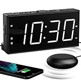 Reloj Despertador de Vibración Fuerte con Agitador de Cama para Personas Sordas, con Problemas de Audición, Personas que Duermen Mucho, Alarma Doble, Cargador USB, Fácil de Configurar, Atenuador