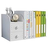 Hggzeg - Estantería de escritorio con cajón, estante pequeño para encimera, organizador y suministros de oficina, color blanco