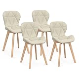 IDMarket – Juego de 4 sillas de tela beige para comedor