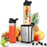 Enfmay Batidora de Vaso Portátil, 350W Batidora Viene con 2 Botellas de 600ml, Sin BPA, Cuchillas de Acero Inox, Botón de un Toque, Autolimpieza, Batidora Blender de Cocina para Jugos, Batidos