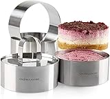 Andrew James - Juego de 4 anillos de cocina de acero inoxidable con prensa de alimentos con asa, aptos para lavavajillas y congelador, ideales para huevos y rostis, hamburguesas, postres de mousse, etc., acero inoxidable, metalizado, 9cm Diameter