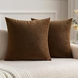 MIULEE Funda Cojines de Terciopelo para Sofa Suave Fundas de Almohada de Cama Silla Color Solido Cremallera Oculta Decoración para Sala de Estar Dormitorio Habitacion 2 Piezas 40x40cm Marrón Chocolate