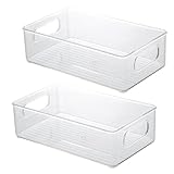 Lre Co. Juego de 2 organizador cocina, organizador frigorifico transparente apilables, cajón, cocina, caja de almacenamiento para frigorífico, recipiente con asa, sin BPA (2 piezas)