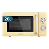 Cecotec Microondas Mecánico de 20 L Proclean 3010 Retro Yellow. 700 W en 6 Niveles, Temporizador hasta 30 Minutos, Modo Descongelación, Diseño Vintage en Amarillo, Acabados en Acero