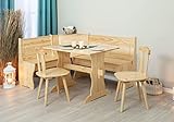 Inter Link Banco de esquina, grupo de banco con mesa y sillas para cocina, comedor, madera maciza de pino, lacado natural