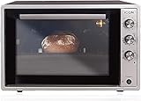 ICQN Horno de Pizza 60XXL, 1800W con luz interior y convección, Puerta Doble Cristal, Reloj Temporizador, Interior Esmaltado, Inox gris