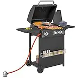 Outsunny Barbacoa de Gas BBQ Gas con 3+1 Quemadores 8,5 kW Barbacoa Portátil con Termómetro Mesa Lateral Parrilla Recogedor de Grasa 2 Ruedas para Jardín Exterior Camping Negro