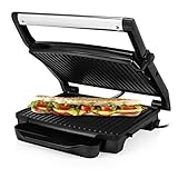 Princess 112415 Grill para bocadillos con tapa flotante y plancha, Se puede guardar en vertical u horizontal, la parrilla 30 x 24 cm, bandeja recoge grasa, 2000 W Negro, Acero Inoxidable