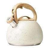 La Moustache - Hervidor de Agua Silbante【3L | 12 Tazas】de Acero Inoxidable sin BPA, Hervidor Rápido Ø25 cm para Inducción y Todo Tipo de Cocinas, Diseño Vintage con Mango Antiquemaduras (Beige Perla)