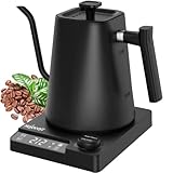 Hervidor Agua Eléctrico,Tetera Gooseneck,Pour Over Kettle & Coffee Kettle,100% Acero Inoxidable,Calentamiento Rápido de 1200W,1 Litro, Negro