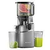 AMZCHEF Extractor de Zumos y Verduras Automático, 135MM Apertura y 1.8L Capacidad Licuadora para Verduras y Frutas Entera, 250W Licuadora Prensado en Frio Lento con Triple Filtro - Gris