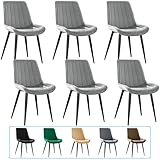 JIJIAN Pack de 6 Sillas de Comedor, Sillas de Cocina, Silla Tapizada, Silla de Salón, Silla de Diseño con Respaldo, Asiento de Terciopelo con Patas de Metal Negro, Gris