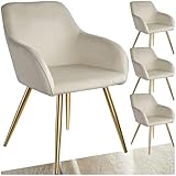 tectake® Juego de Sillas Tapizadas en Terciopelo, Sillas de Comedor Ergonómicas y Versátiles, Gran Estabilidad y Capacidad de Carga, Sillas Cocina Elegantes - 4 Sillas Crema/Oro