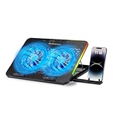 NK Base Refrigeradora Portátil Gaming 17'- 7 Modos Luces LED RGB, 2 Ventiladores Silenciosos con Velocidades Ajustables, 5 Alturas Ajustables, Puerto USB, Phone Holder, Refrigeración Rápida
