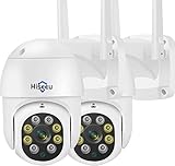 Hiseeu Camara de Vigilancia WiFi Exterior, 5MP Cámara de Seguridad, Seguimiento Automático PTZ, Camaras Vigilancia Domicilio WiFi Visión Nocturna en Color, Audio Bidireccional Blanco(2 Piezas)