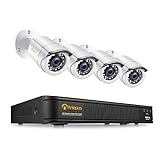Anlapus 1080P CCTV Kit Sistema de Vigilancia 8 Canales H.265+ Videograbador DVR con 4 Cámara de Seguridad, sin Disco Duro, Visión Nocturna, Alarma Email