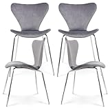 U2PICK Silla de Comedor de Terciopelo Apilable con Patas Cromadas, 4 Piezas Silla Ergonómica y Resistente, Cómoda y Ideal para Cocina, Salón y Restaurante, Gris
